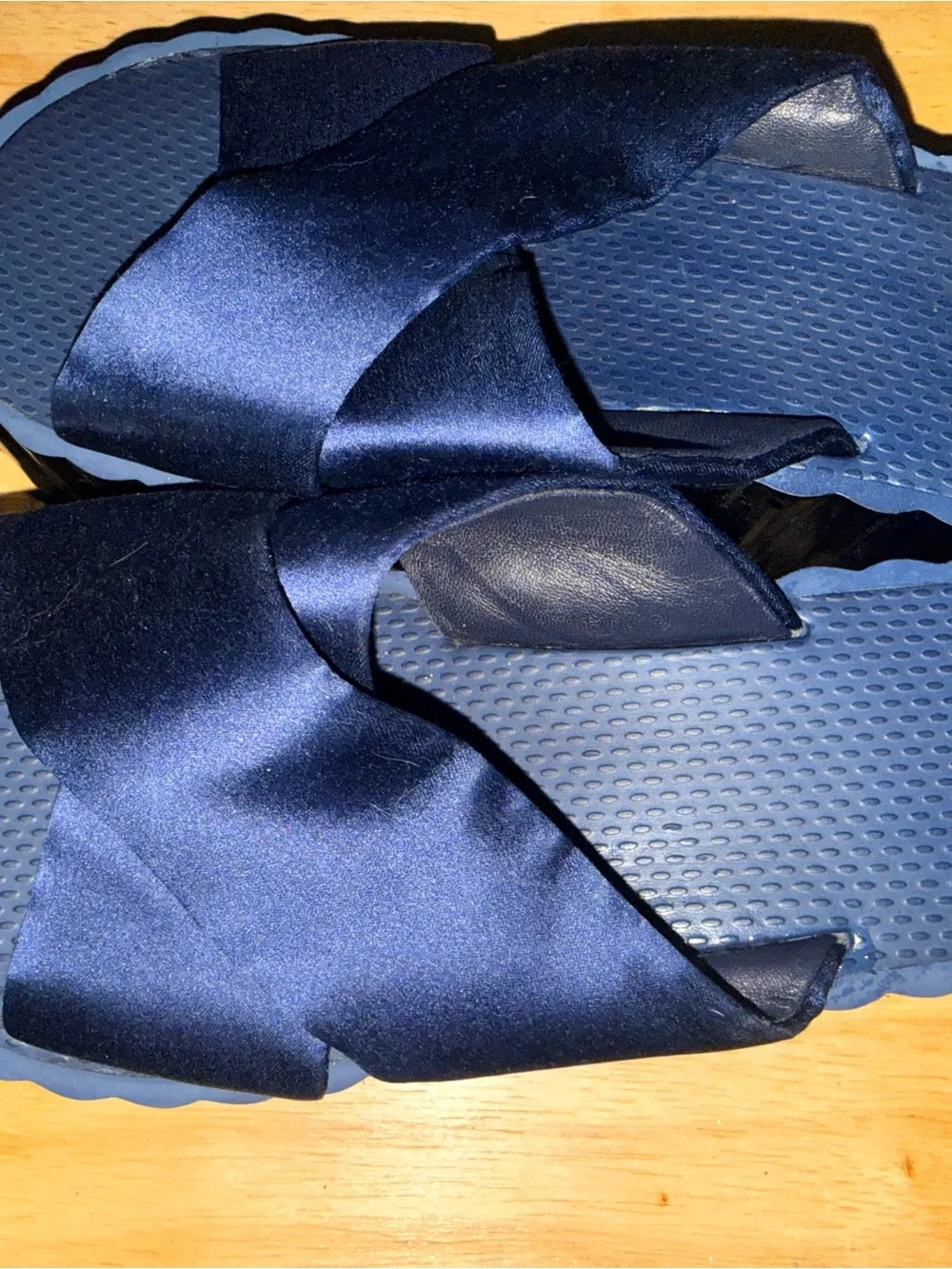 Tory Burch Navy Satin Crisscross Slide Sandals